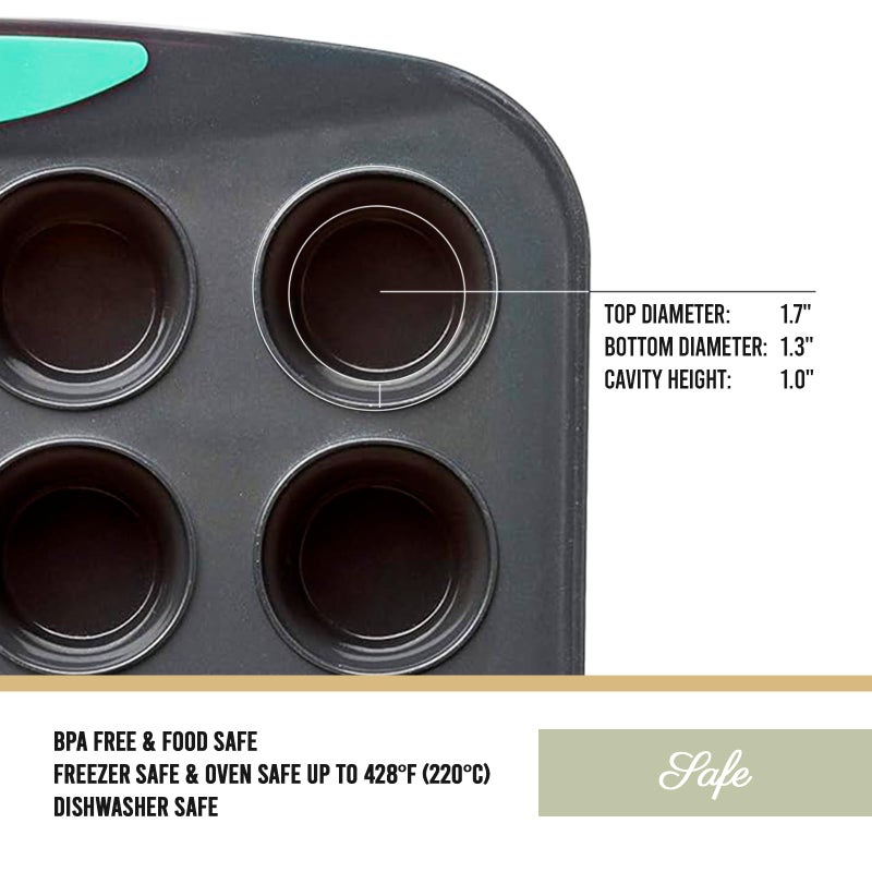 Trudeau 24-Cup Silicone Muffin Pan â€“ Hybrid Non-Stick Bakeware with Steel Frame, Flexible Silicone with Hard Lining to Hold Shape, BPA-Free, Dishwasher Safe, Heat Safe to 428Â°F, Grey/Mint - Image 5